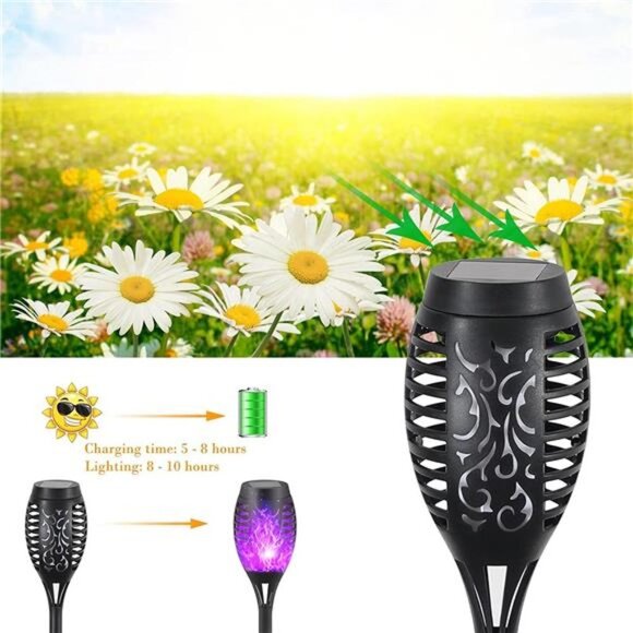 Purple Solar Lights Outdoor, 8 Pack Solar Torches Lights Flickering Flame - Picture 6 of 7